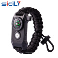 Wholesale woven paracord survival bracelet with fire starter buckle led